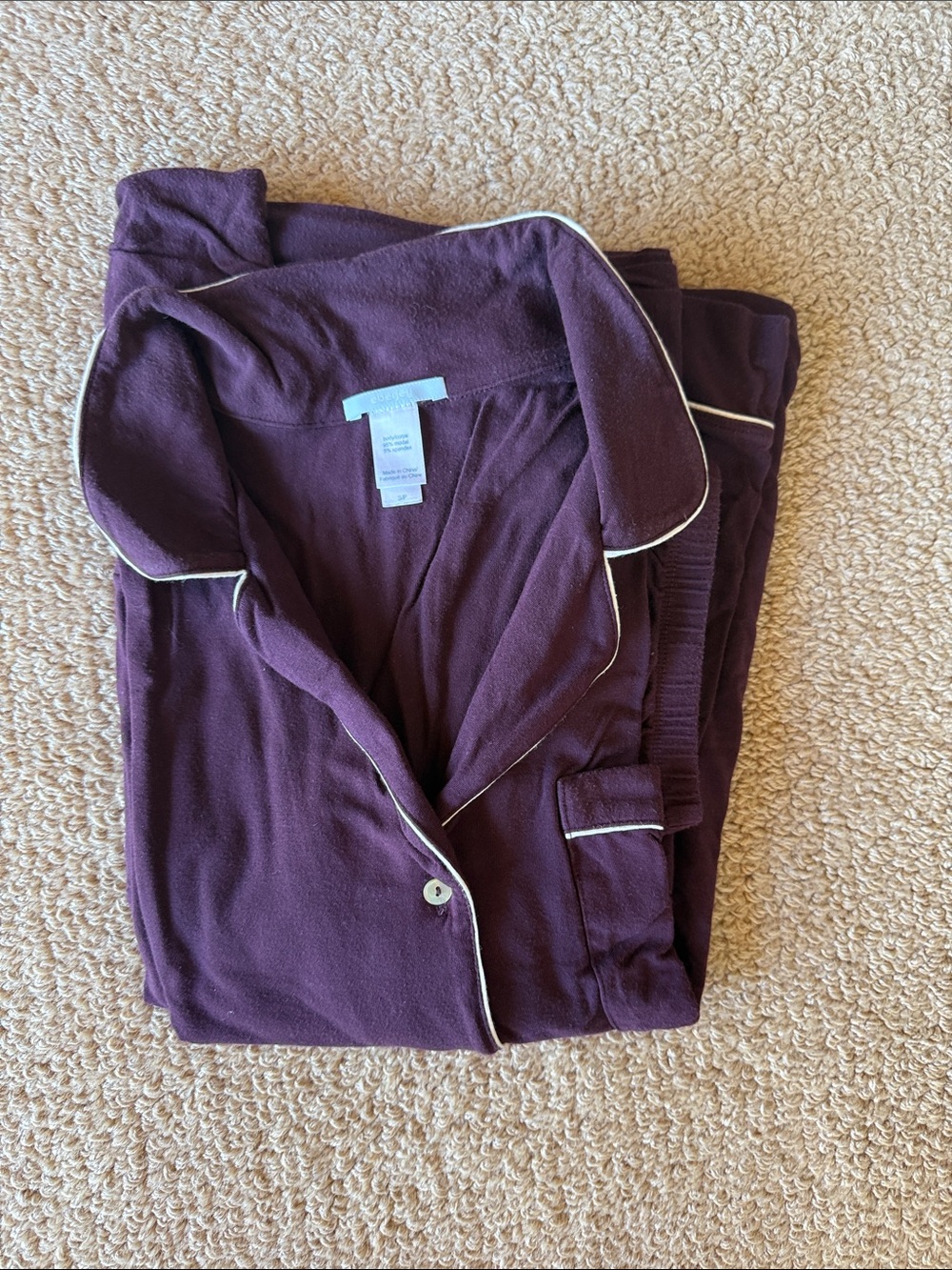 Eberjey Cozy Women's Plum Pajama Set with Contrast Piping